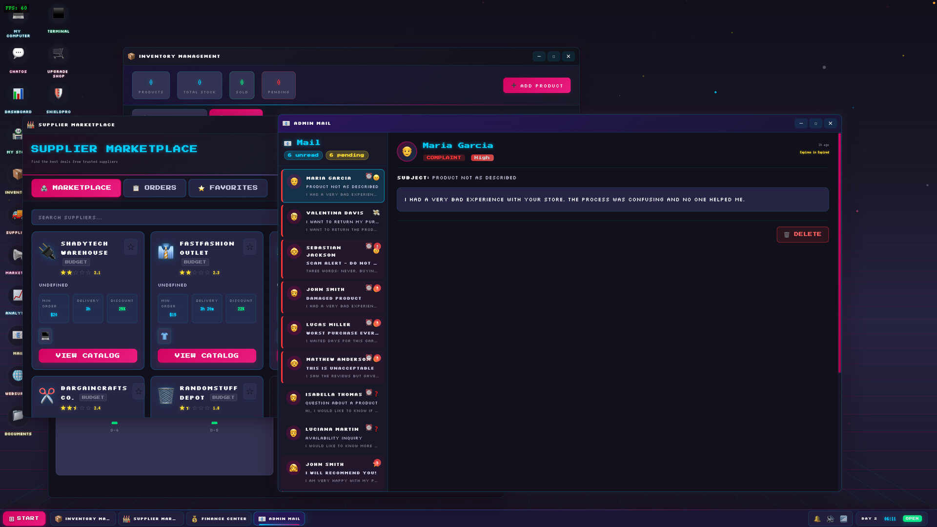 Cart Panic! OS - Multiple apps open showing the full OS experience